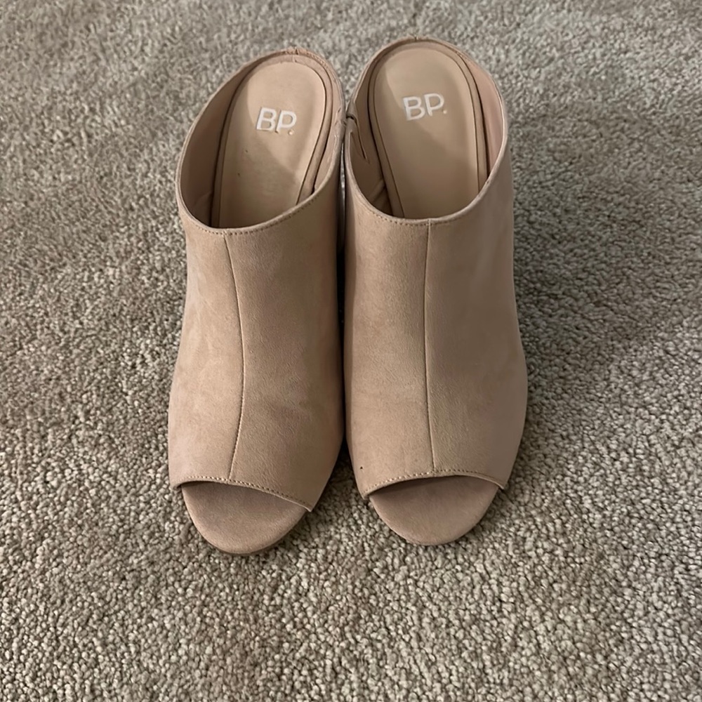 Tan peep toe heels